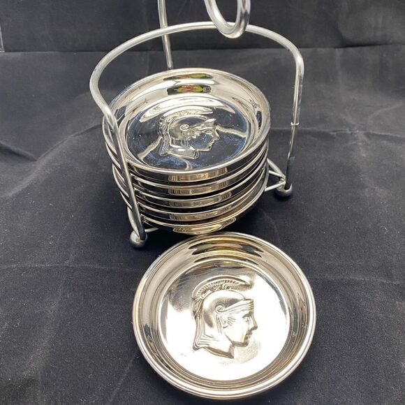 Coasters vintage glass silver Spartan Michigan MCM 1960’s mercury glass - Picture 3 of 5